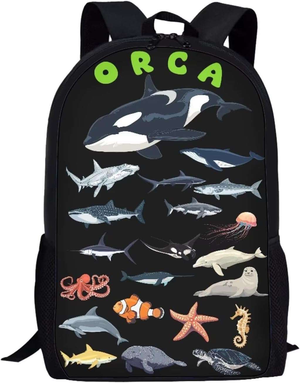 Orca Shark Dolphin Sea Animal Print Kids Backpack for Boys Girls Elementary Cute Zoo Animal School Bag 17 inch Multifunctional Large Capacity Durable Travel Backpack