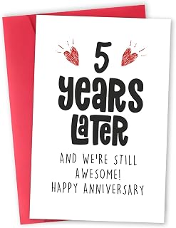 Happy 5th Anniversary Card for Women Men, Sweet 5 Year Anniversary Card Gifts for Boyfriend Girlfriend, Romantic 5 Years Married Gift for Husband Wife