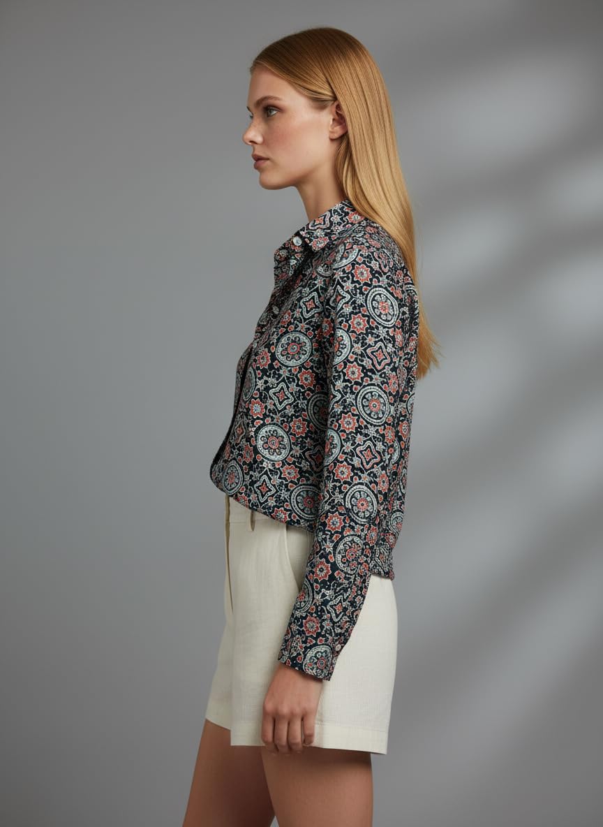 ANNI Designer Bedrucktes Damenhemd aus Baumwollmischgewebe, langärmelig, normale Passform, Hemdkragen, legere Bürokleidung, elegante Western-Kleidung für den Alltag, Hochzeit, Party