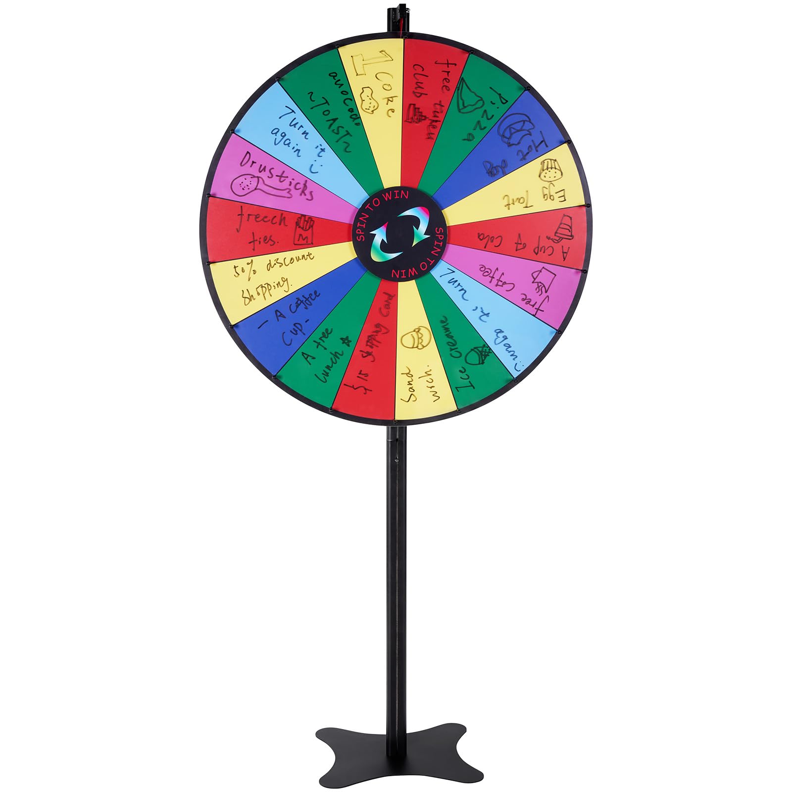 VEVOR 36 Zoll Glücksrad mit 18 Fächern, Rouletterad mit Trocken Abwischbarem Stift & 2 Markern, zum Aufstellen auf dem Tisch oder auf dem Boden, um Glücksspiele für Partys, Kneipen usw.
