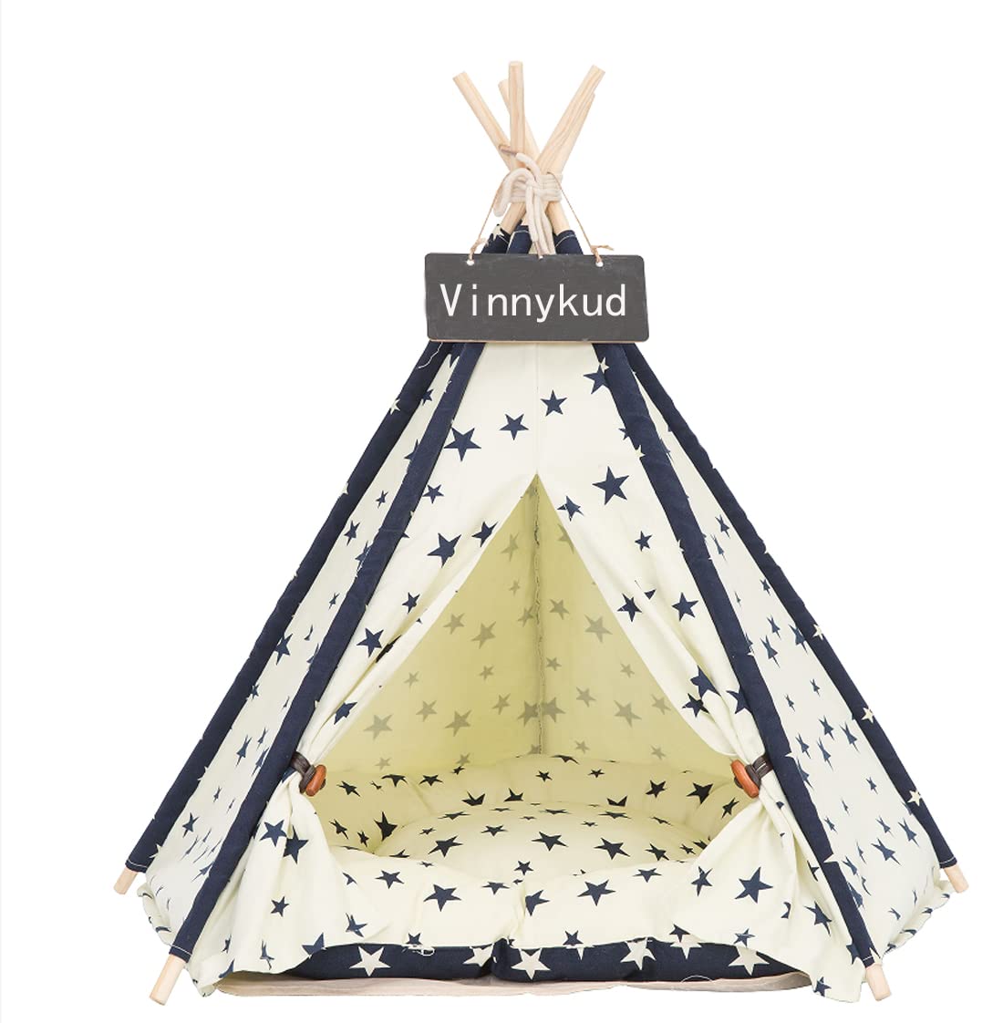 Vinnykud Dog Teepee Removable Washable Pets Teepee Dogs Tent Cotton Canvas Portable Pet Tents Houses with Cushions Cats Tents Dog/Cat Bed