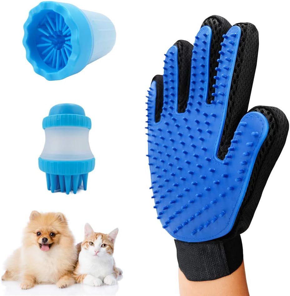 Jardineer Pet Grooming Glove- Hair Remover Brush, Pet Paw Cleaner, Pet Shampoo Brush, Grooming Glove for Dog Cat Horse Rabbit with Long…