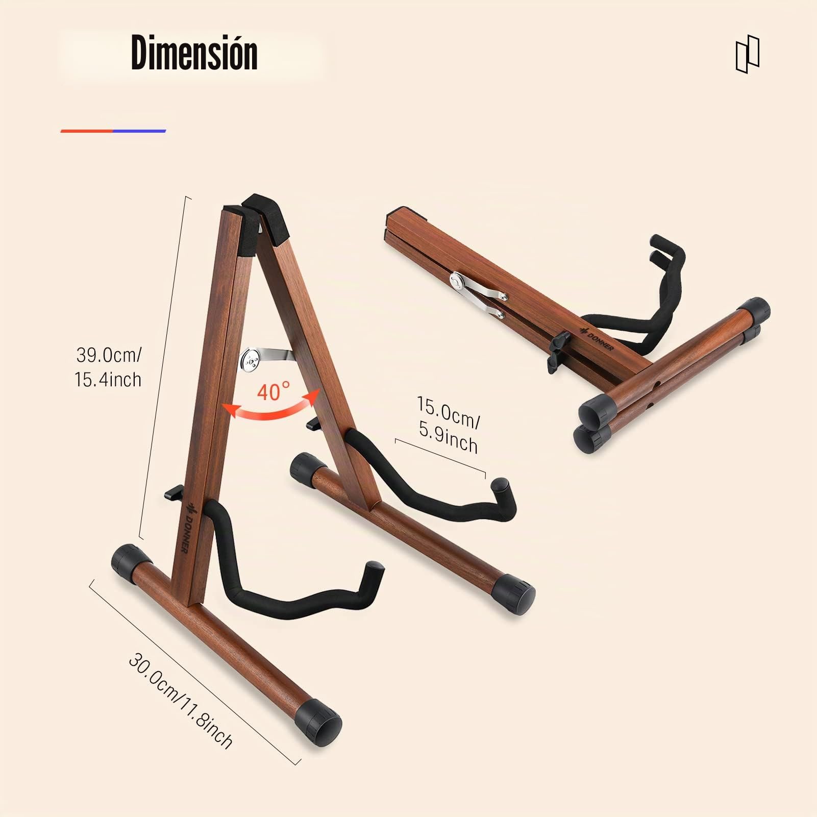 Donner Soporte de Guitarra Madera de Acacia soporte guitarra suelo A-marco Universal Plegable Portátil para Guitarra Eléctrica Acústica, Bajo, Banjo