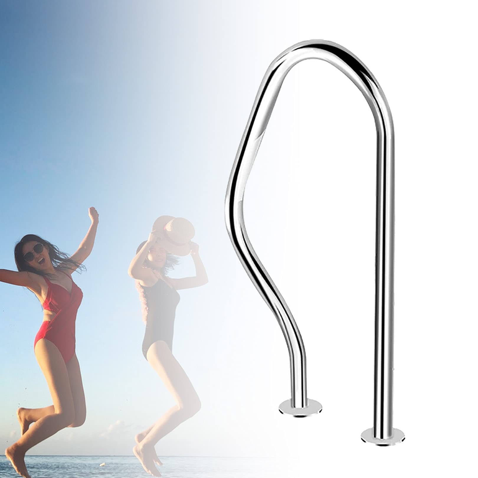 Pool Handrails Pool Safety Handrail, 304 Stainless Steel Safe Non-Slip Swimming Pool Handrail, 3-Bends Rails, Easy Mount