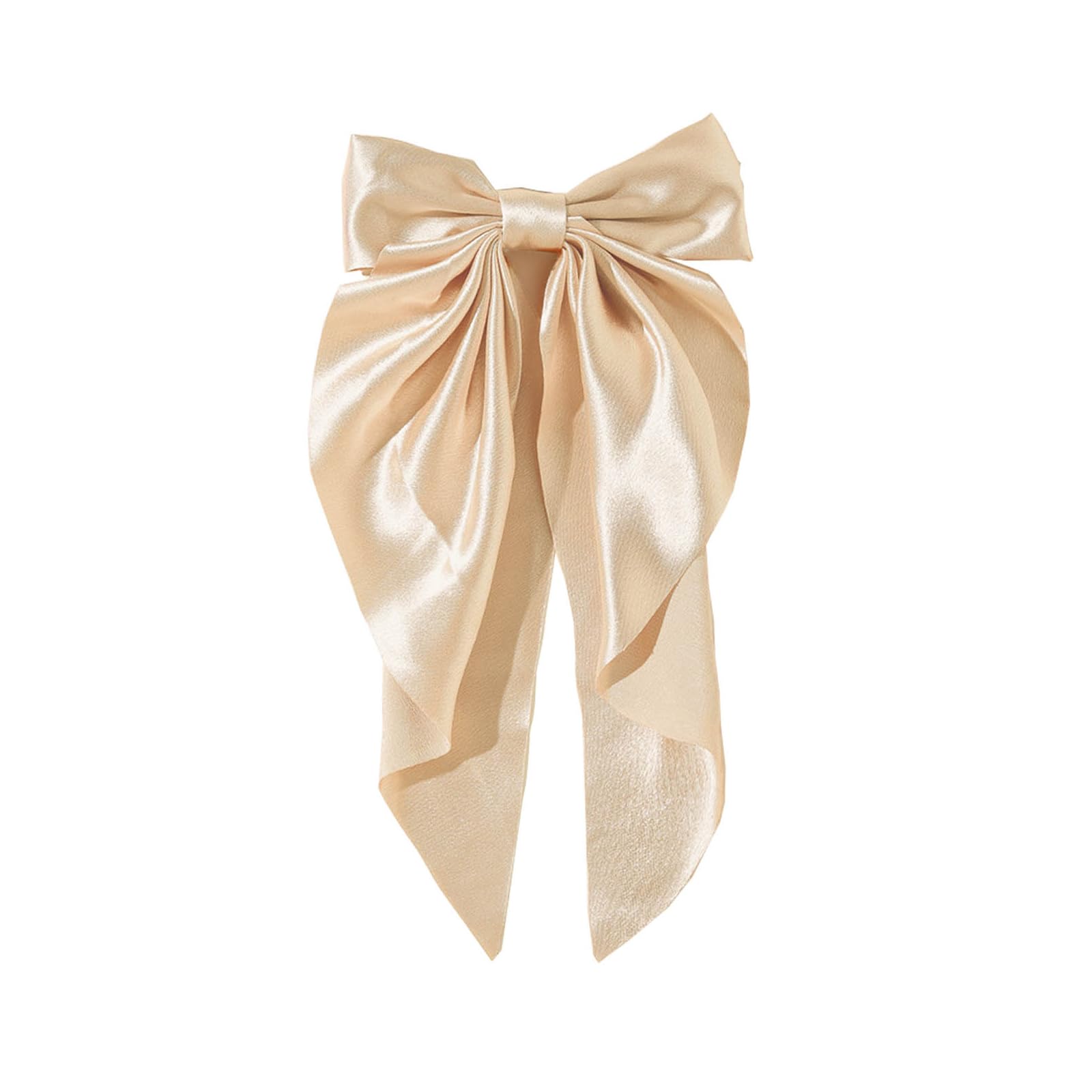 Yuyeran Super Big Bow Hair Clips French Style Soild Color Knotted Bowknot Spring Snap Barrettes Hair Clips with Long Ribbon for Women Girls (Champagne