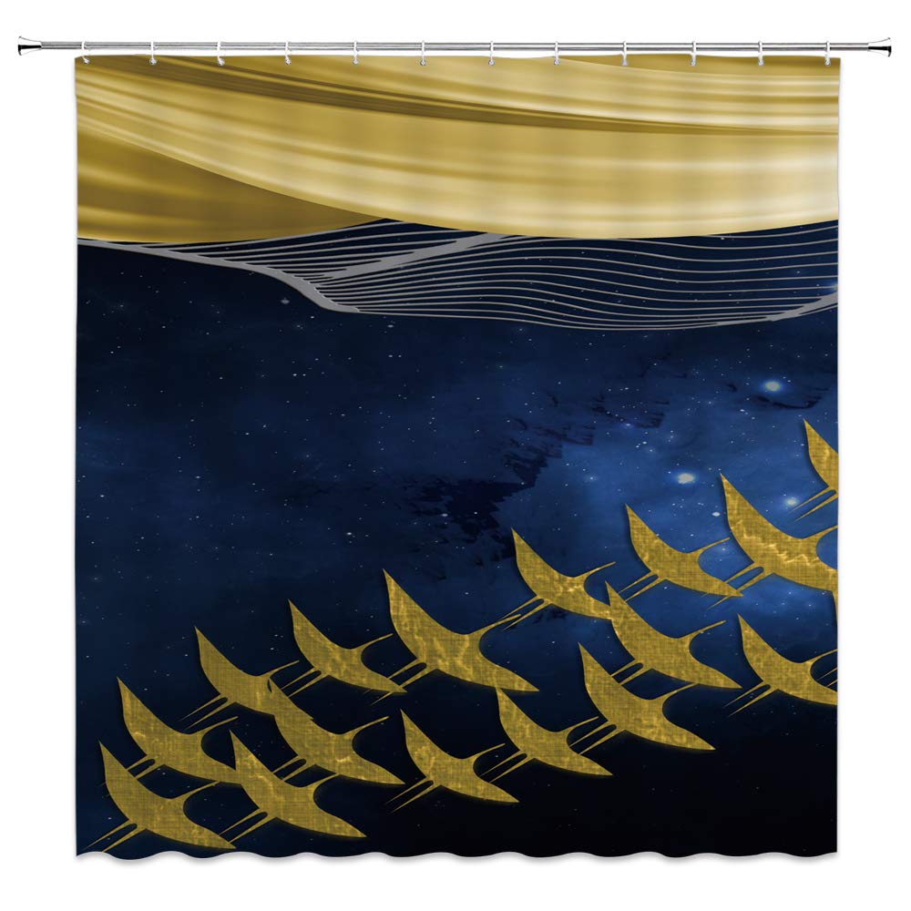 Fantasy Galaxy Shower Curtain Creative Bird Golden Yellow Blue Anvy Starry Night Bathroom Curtains Decor Polyester Fabric Waterproof 70 x 70 Inches Include Hooks