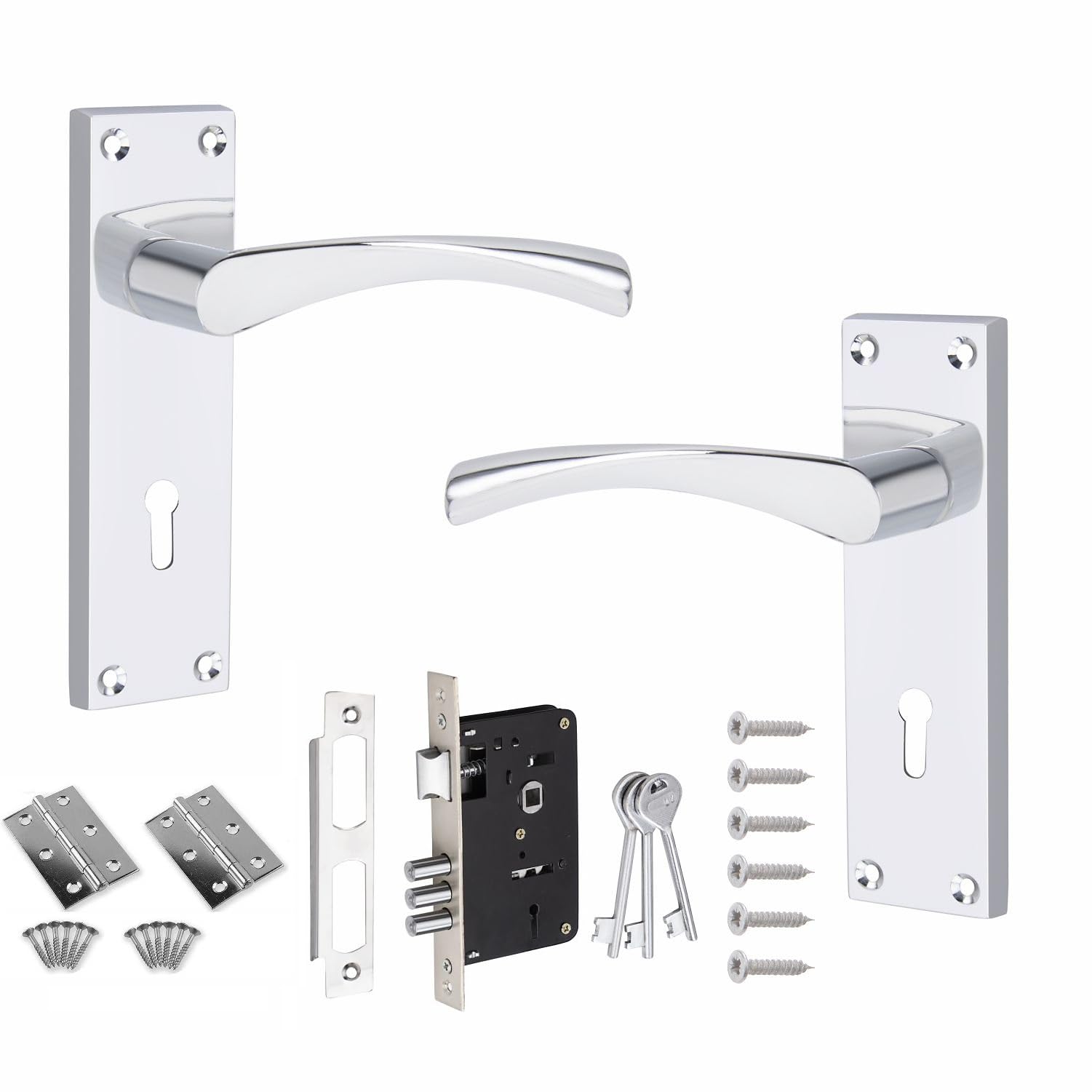 Golden Grace Victorian Scroll Astrid Bathroom Lock Handle And 3 Lever Lock Set Polished Chrome