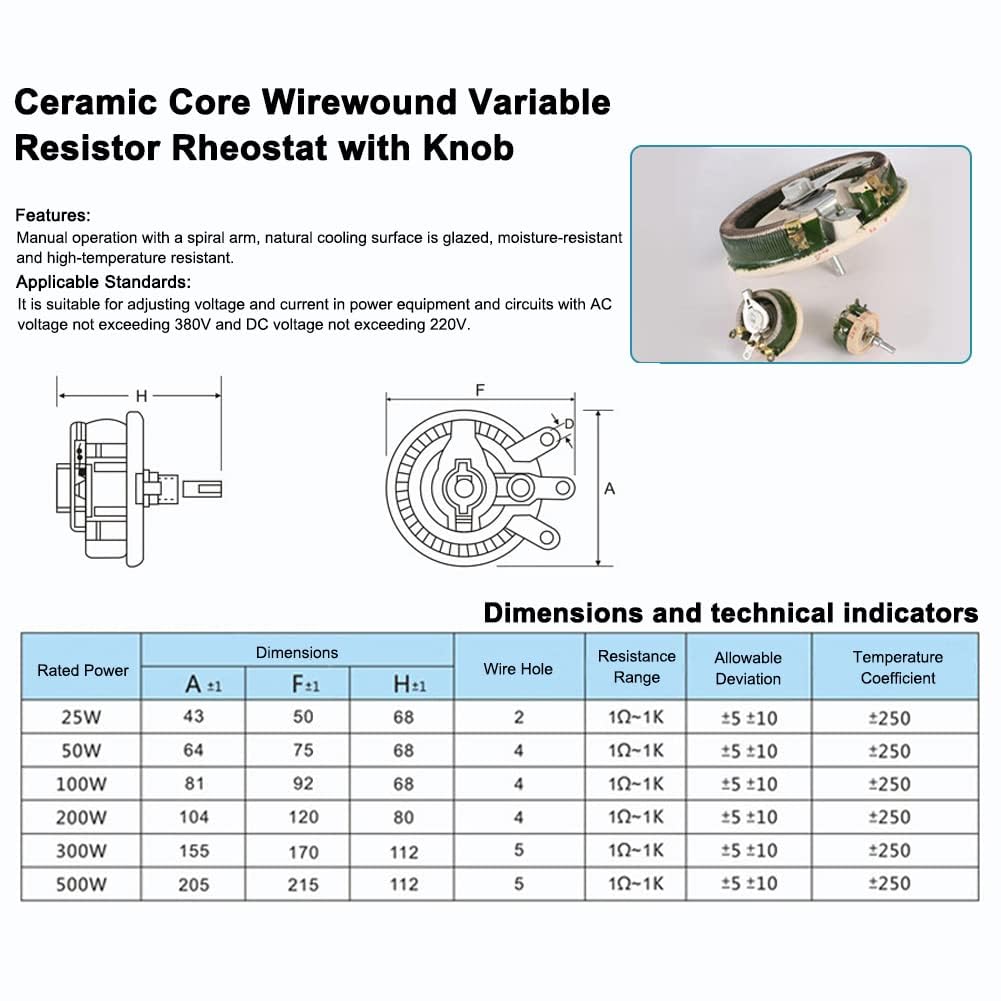200W 100 Ohm Reostato Interruptor Bobinado Potenciómetro Resistencia Variable con Perilla 1PCS