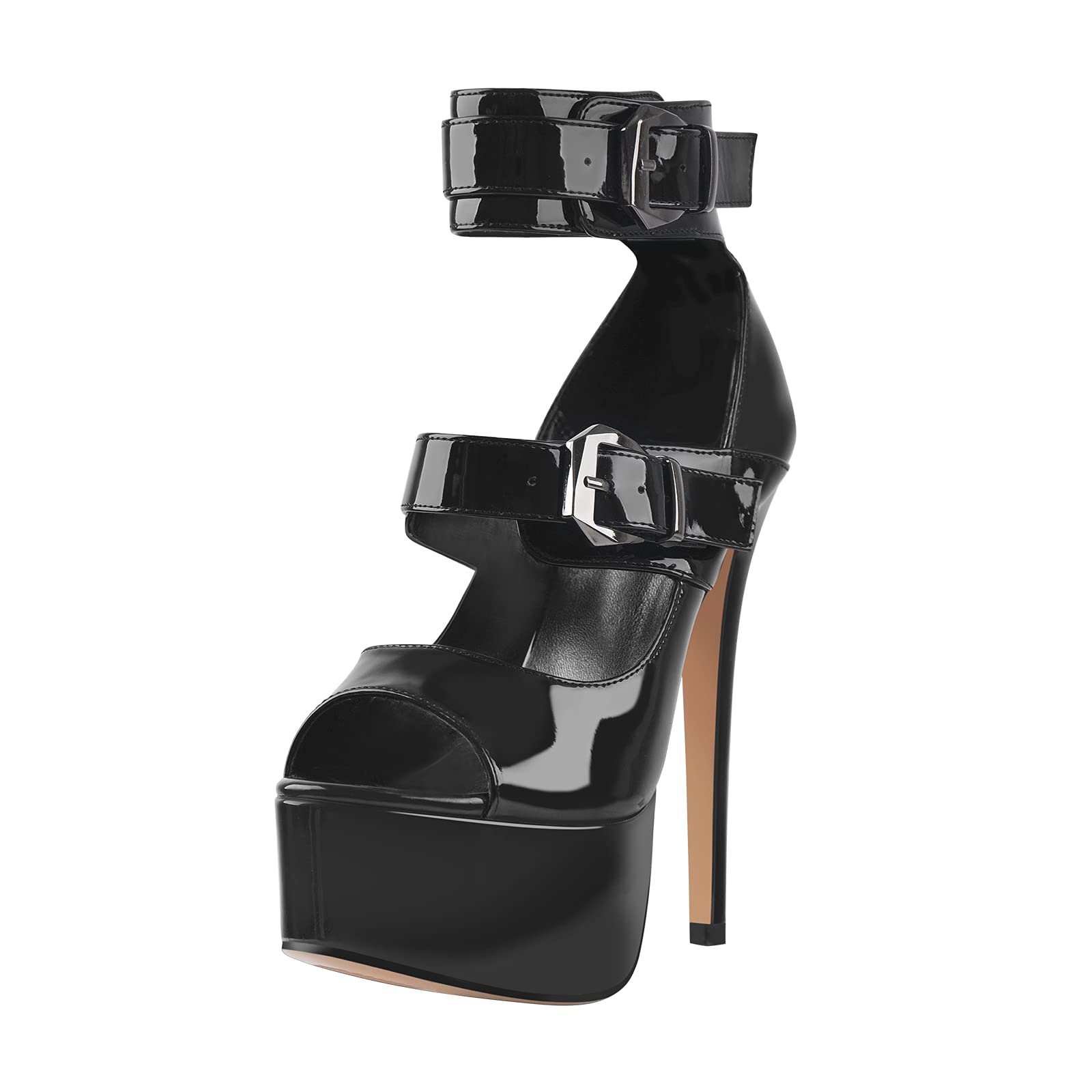Only maker Peep Toe Pumps mit Knöchelschnallen Stilettos Rosa Schwarz
