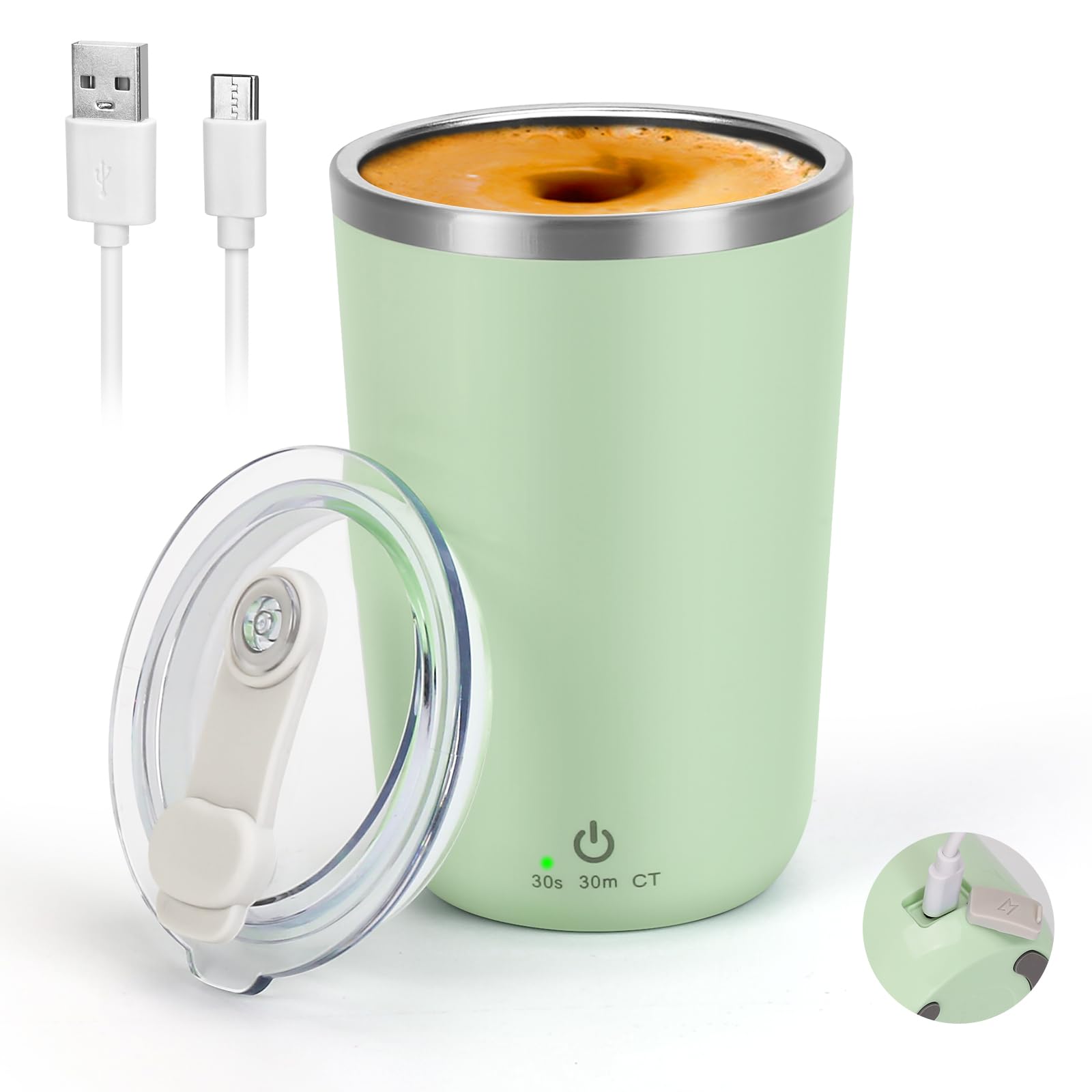 VAlinks Electric Coffee Mug Warmer for Desk, 2-in-1 Temperature Control Heated Coffee Mug & Self Stirring Coffee Cup, Rechargeable Auto Self Mixing Cup & Smart Heating Mug Keep Coffee Milk 131?/55?