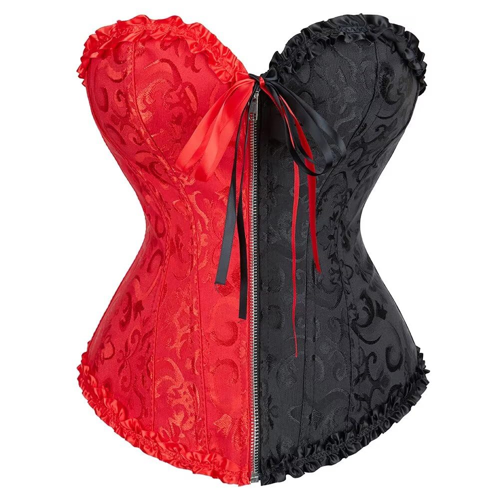 Josamogre Women's Blackred Corset Top Zipper Bustier Body Shaper Plus Size Burlesque Outfit Black And Red 3XL