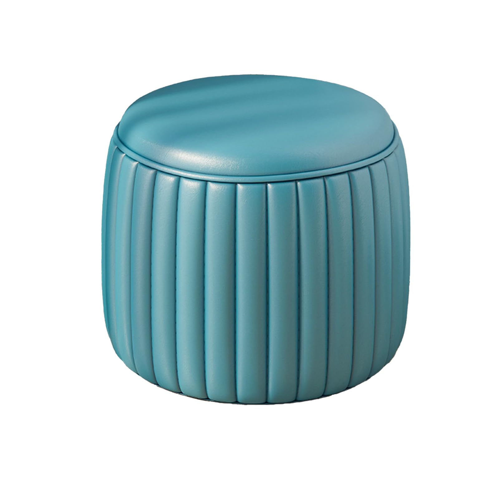 Siège rembourré rond en cuir bleu : repose-pieds confortable pour soulager vos jambes au salon