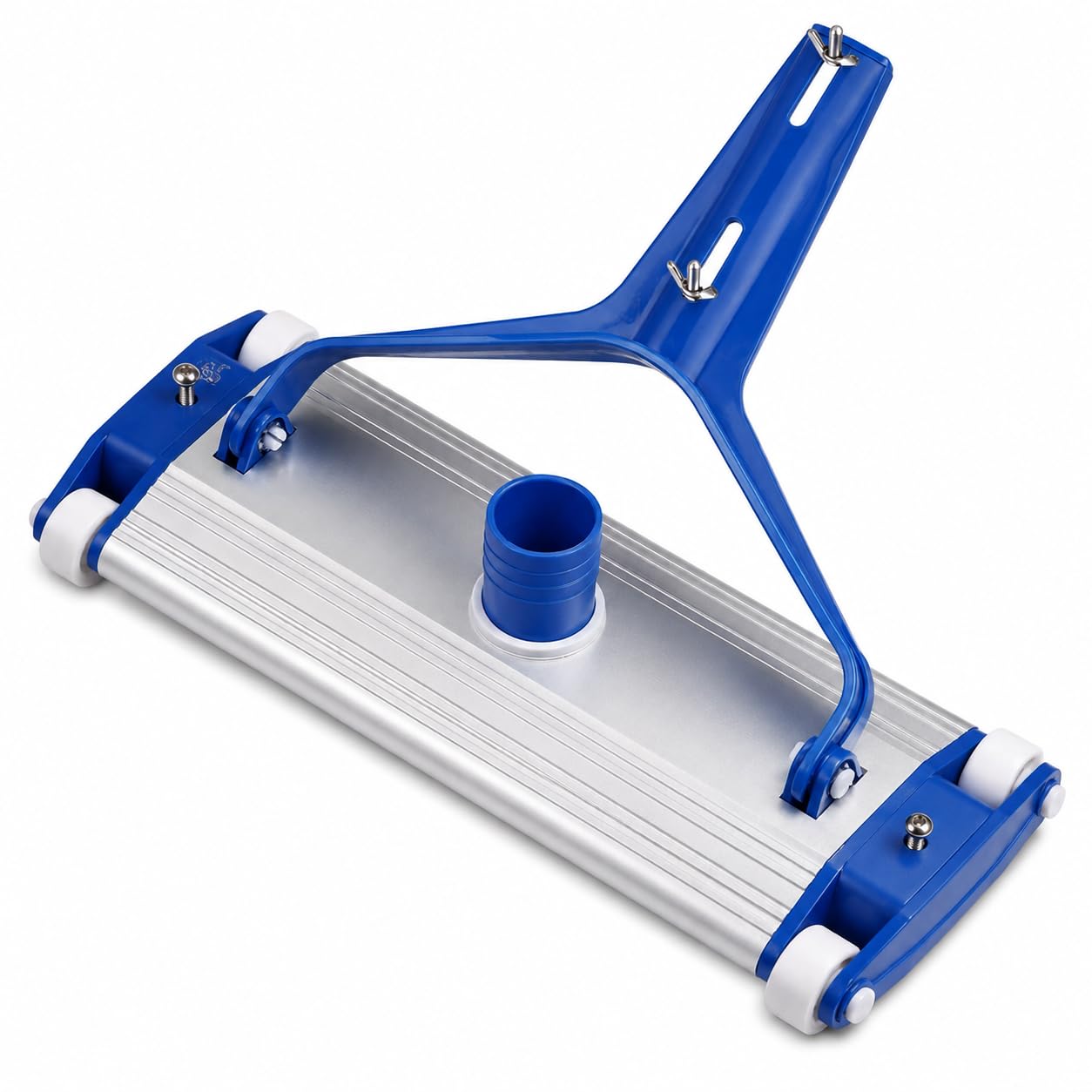 Limpiafondos de aluminio para piscinas - Fijación palomilla - Cepillos de nylon - 4 ruedas - 33 cm Dpool