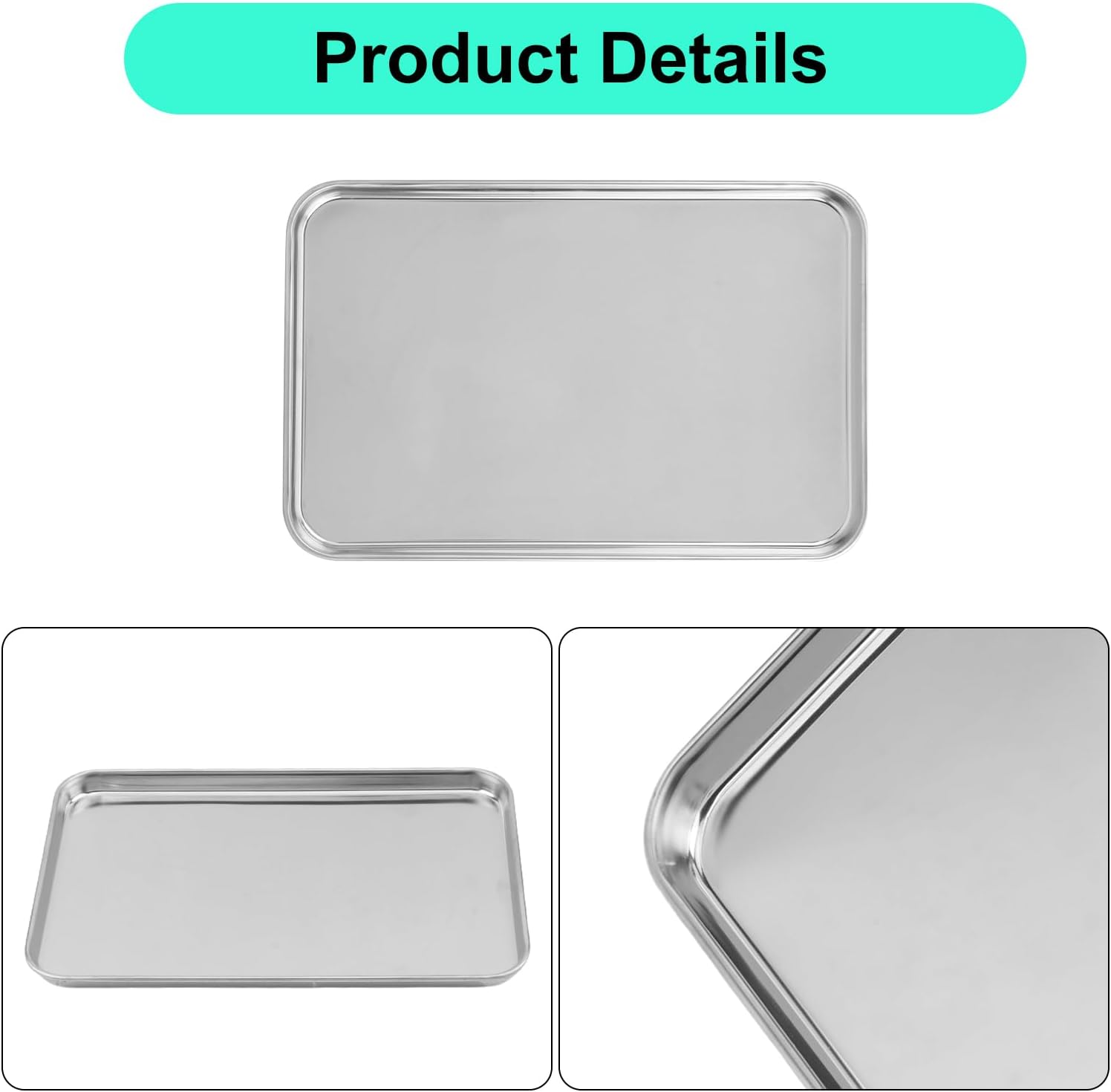 16 Pack 9 inch Stainless Steel Baking Sheet Pan, Rectangle Stainless Steel Oven Pan, 9 x 6 x 0.5 inches Cookie tray, Dishwasher Safe