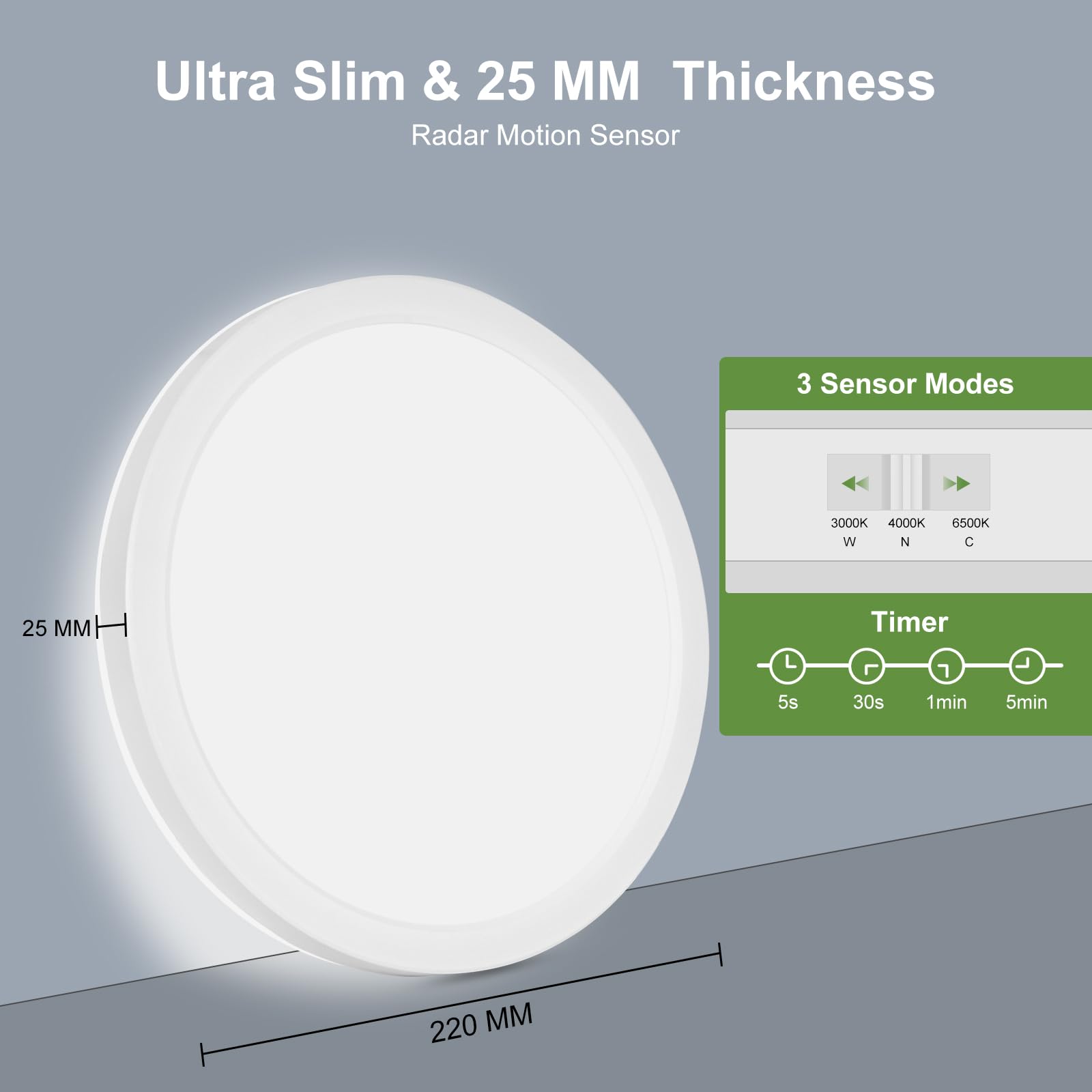 LEZOE Lampa sufitowa LED z czujnikiem ruchu, 18W 2000lm radarowym, ściemnialna, 3000K/4000K/6500K, do łazienki, garażu, na schody, do piwnicy, na korytarz, balkon, wejście, 22cm