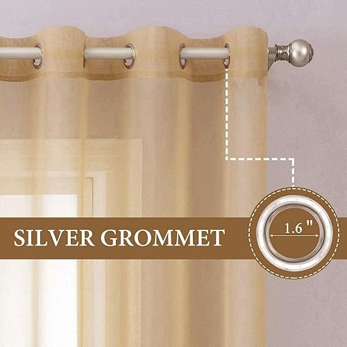 Miniatura 2 de MIULEE - Juego de 2 cortinas transparentes con ojales para baño, dormitorio, sala de estar, Poliéster & Mezcla de poliéster, Caqui