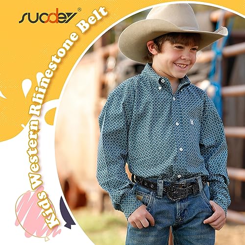 SUOSDEY Kids Rhinestone Western Belt for Girls Boys, Cowboy Cowgirl Diamond Studded Bling Leather Belt4