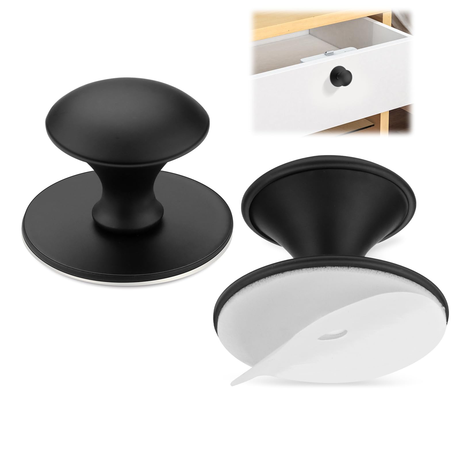 Lucxhcky 15Pcs Self-Adhesive Cabinet Knobs,No Drill No Punch Peel and Stick Drawer Pulls, Stainless Steel Adhesive Handles for Kitchen, Dresser, Glass Cabinet, Closet, Furniture (Black)