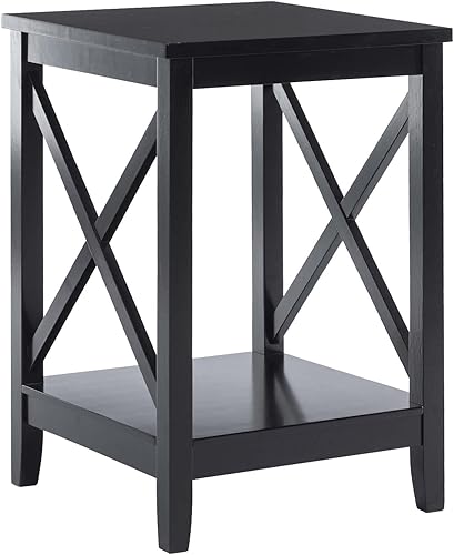 DUHOME X-Design - Mesa auxiliar negra para sala de estar, dormitorio, versátil con estante de almacenamiento, mesita de noche cuadrada de madera con