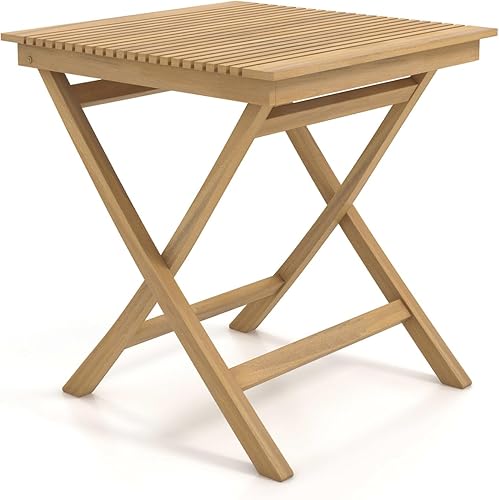 Miniatura 9 de Tangkula Mesa bistró de patio de 27.5 pulgadas, mesa cuadrada de madera de teca con mesa de rejillas, marco de madera resistente y parte superior