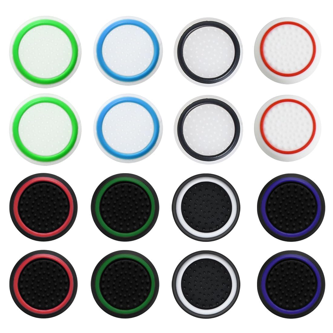 16Pcs Thumb Grips，Colorful Aim Assist Thumb Stick Grips Caps sets for PS2, PS3, PS4, PS5, Switch Pro Controller