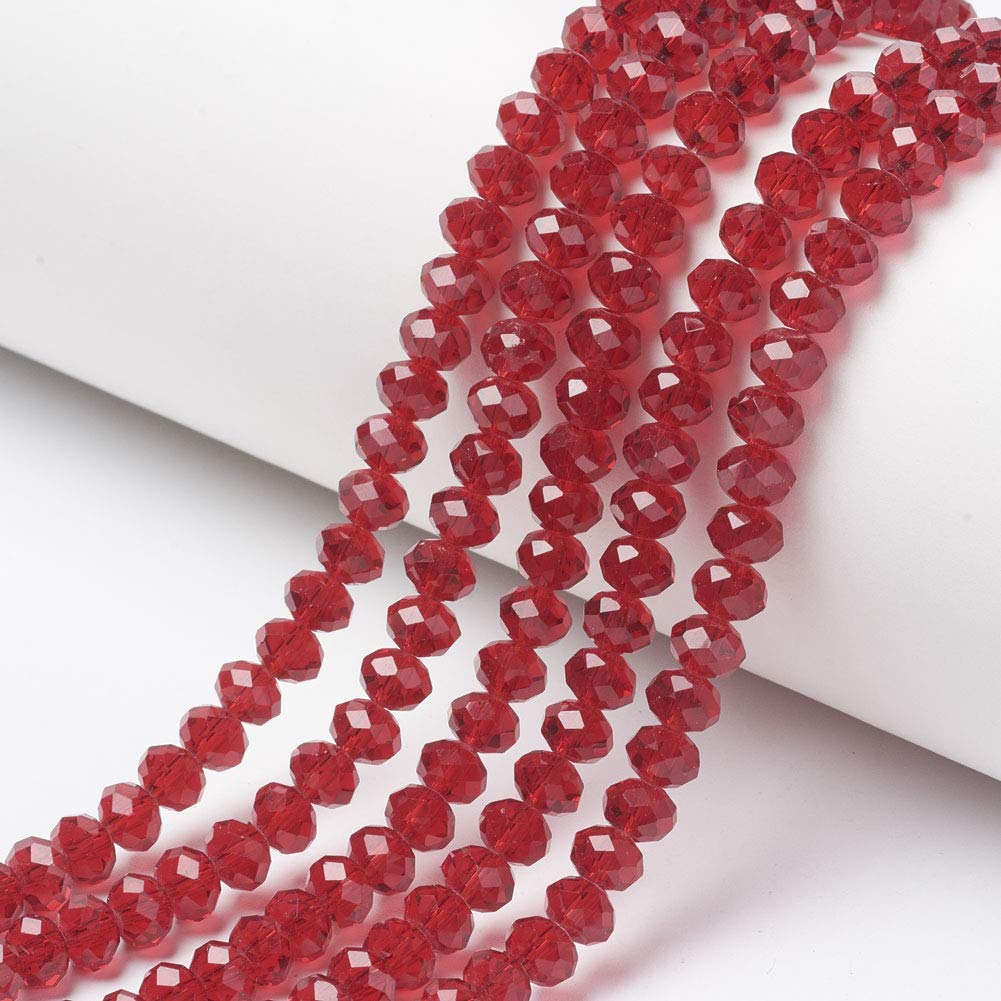 Cheriswelry 10 Strand Faceted Glass Beads Strands 4x3mm FireBrick Crystal Rondelle Spacer Loose Beads for Jewellery Crafts Making Hole:0.4mm, 18.9''
