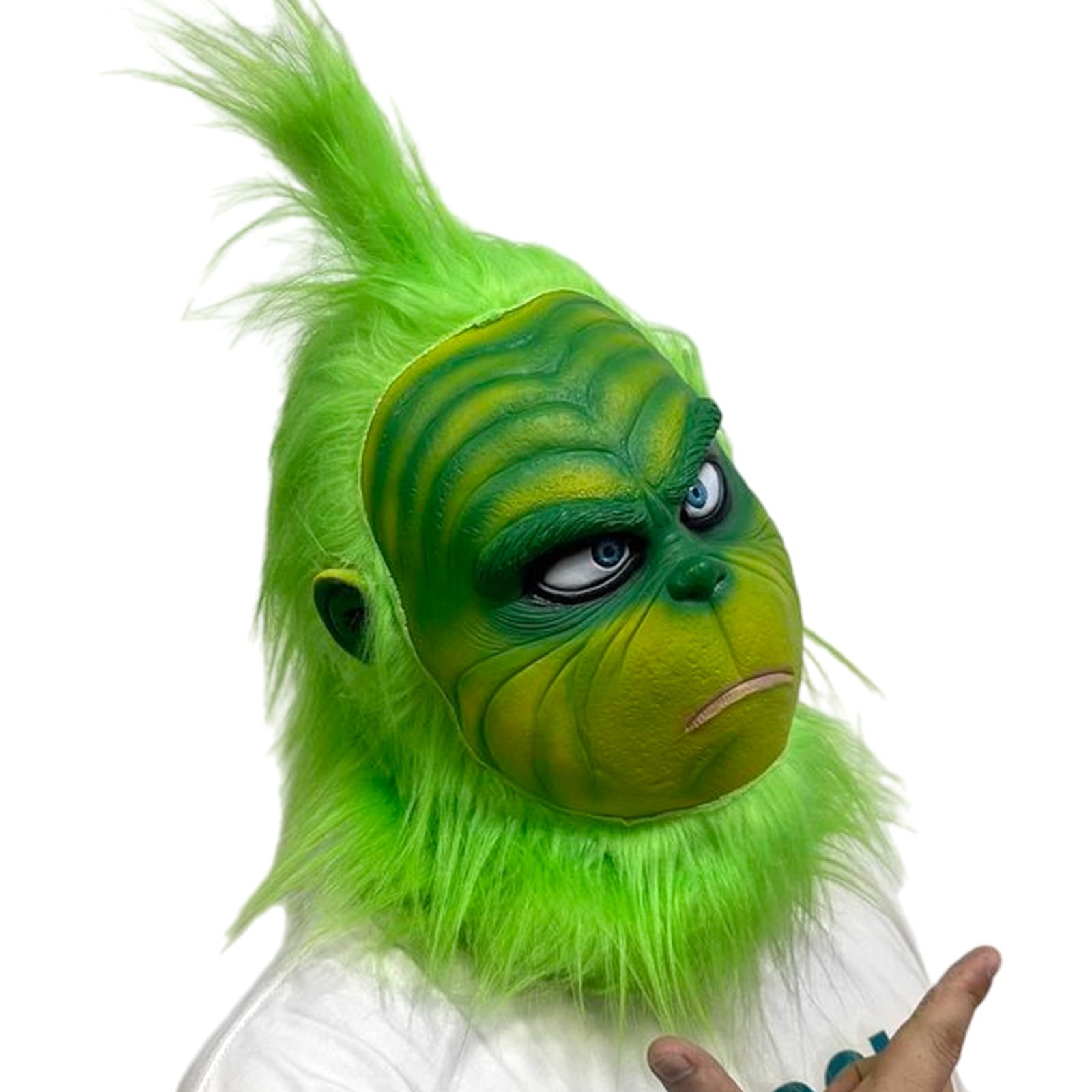 Makoike 3Pcs Green Monster Mask Gloves Shoe Covers Furry Monsters Full Head Mask Christmas Halloween Carnival Cosplay Costume Props (A) - Image 3