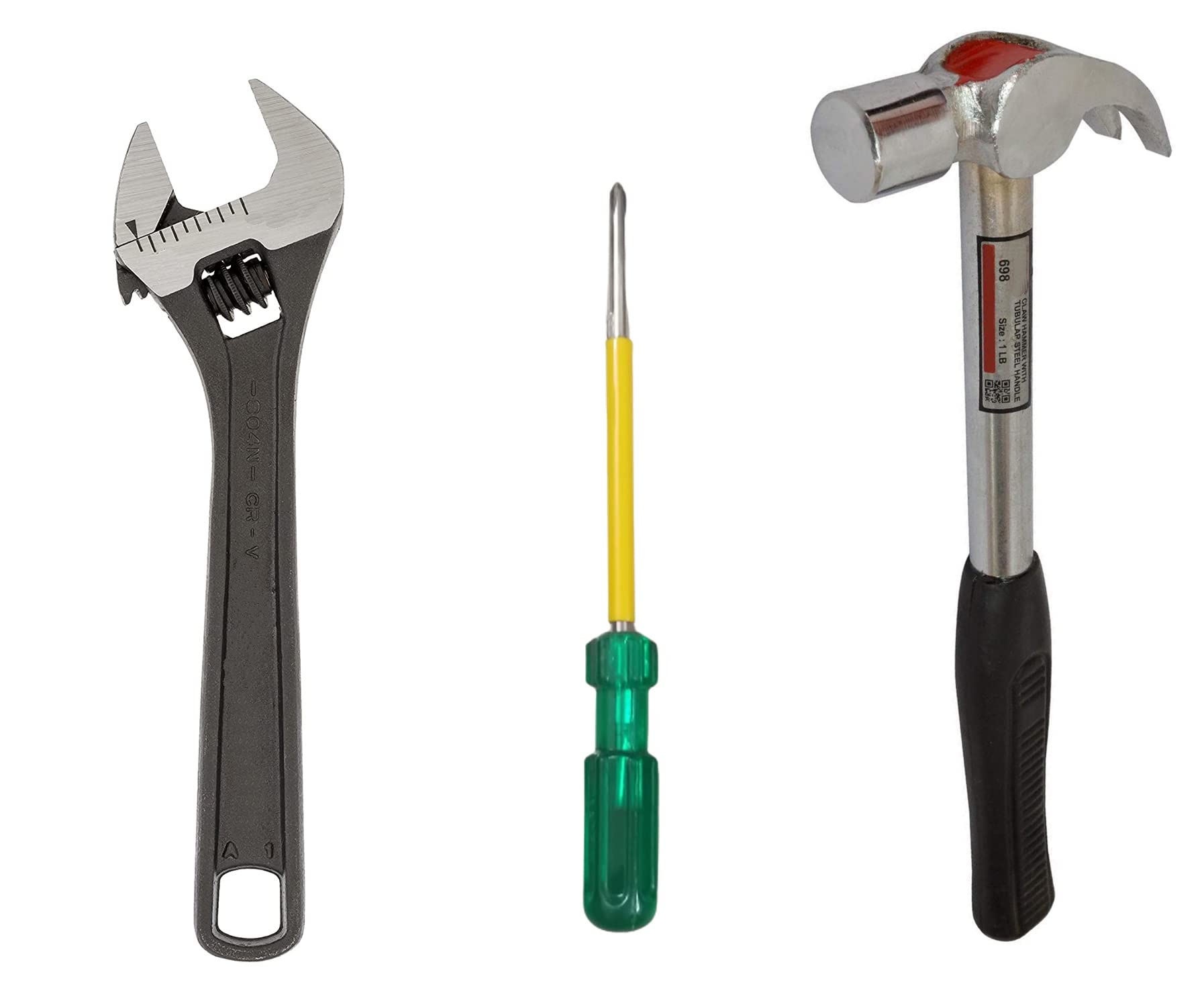 GIZMO 10" Adjustable Wrench, Claw Hammer & 2-in-1 Screwdriver Hand Tool Set (1 Set)