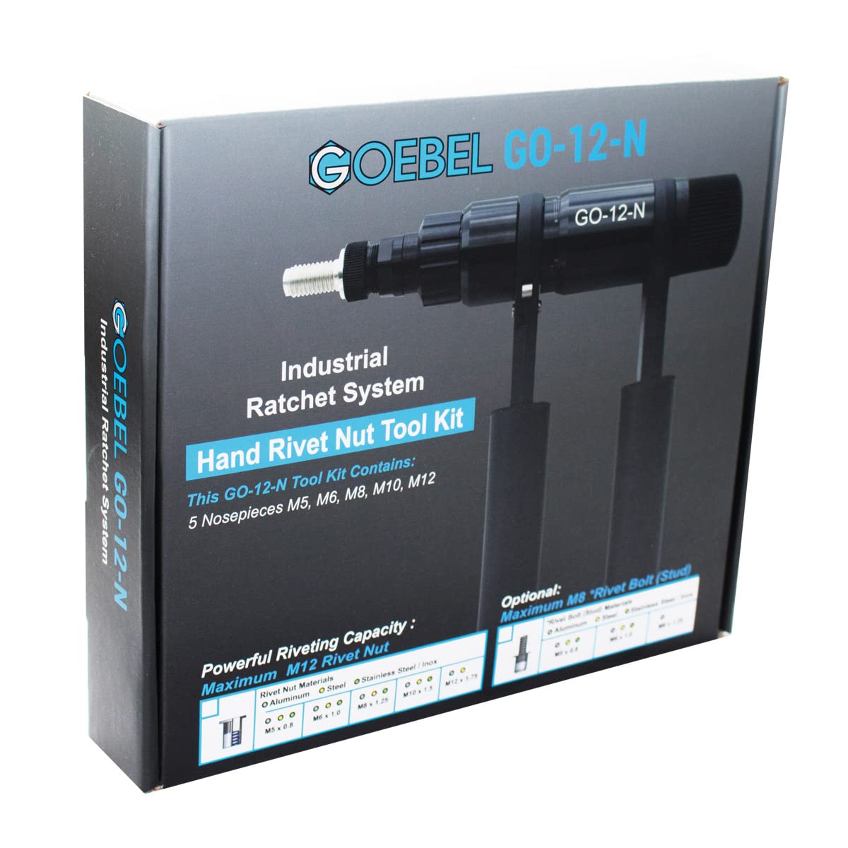 GOEBEL® - GO-12-N Hand Blindnietmutternsetzgerät Handzange Blindnietmuttern Blindniet Setzgerät Arbeitsbereich M5 / M6 / M8 / M10 / M12 Nietmutternzange Ratsche Profi Blindnietmutternratsche