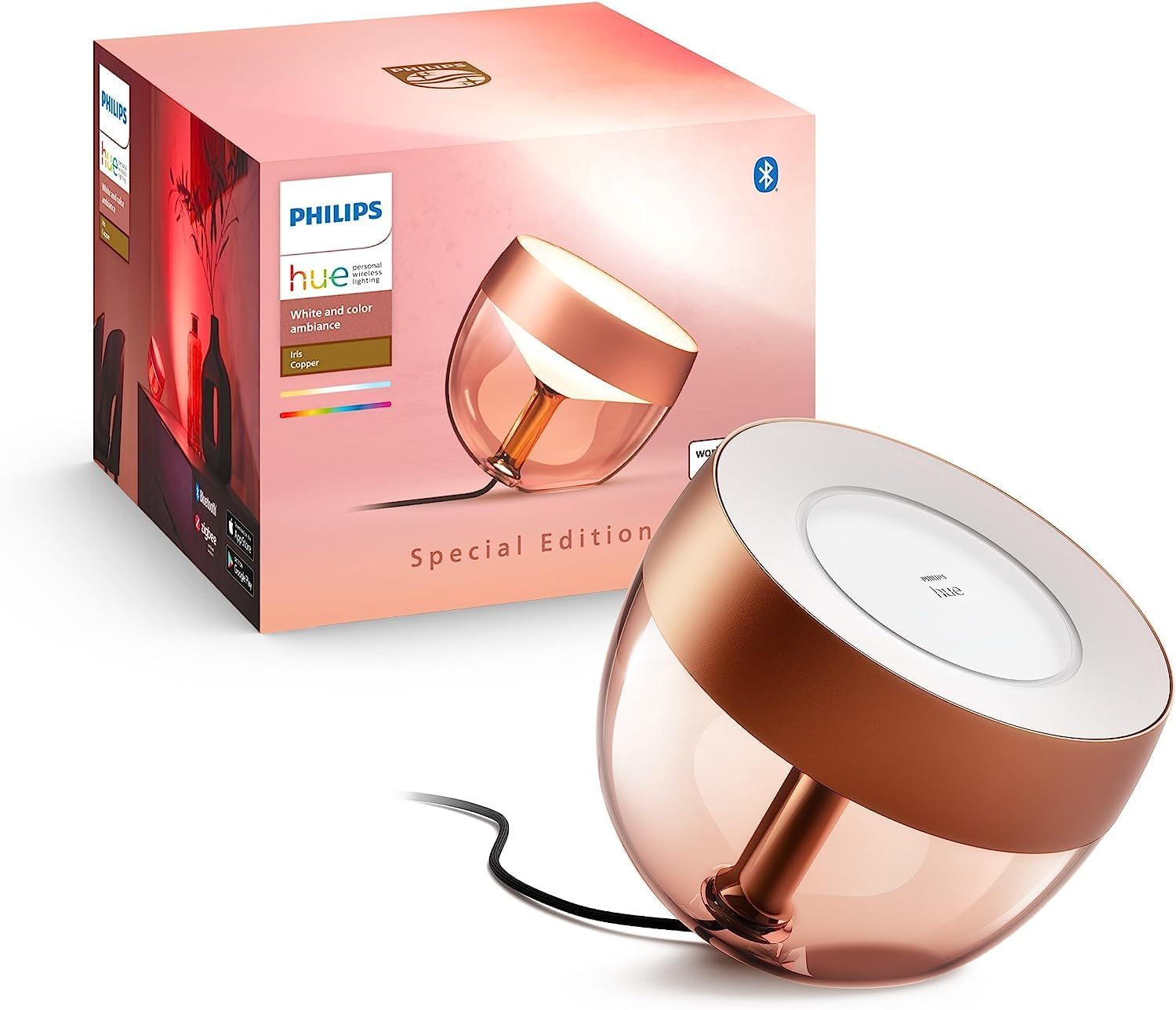 Iris White and Colour Ambiance Smart Table Light v4 [Copper] with Bluetooth. Works with Alexa, Google Assistant and Apple Homekit