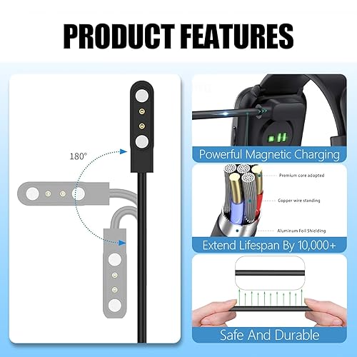 Miniatura 4 de Paquete de 2 Cargador de reloj inteligente de 23.6 in, cable de carga USB magnético para Letsfit Willful YAMAY SW023 ID205L SW021 ID205U ID205S