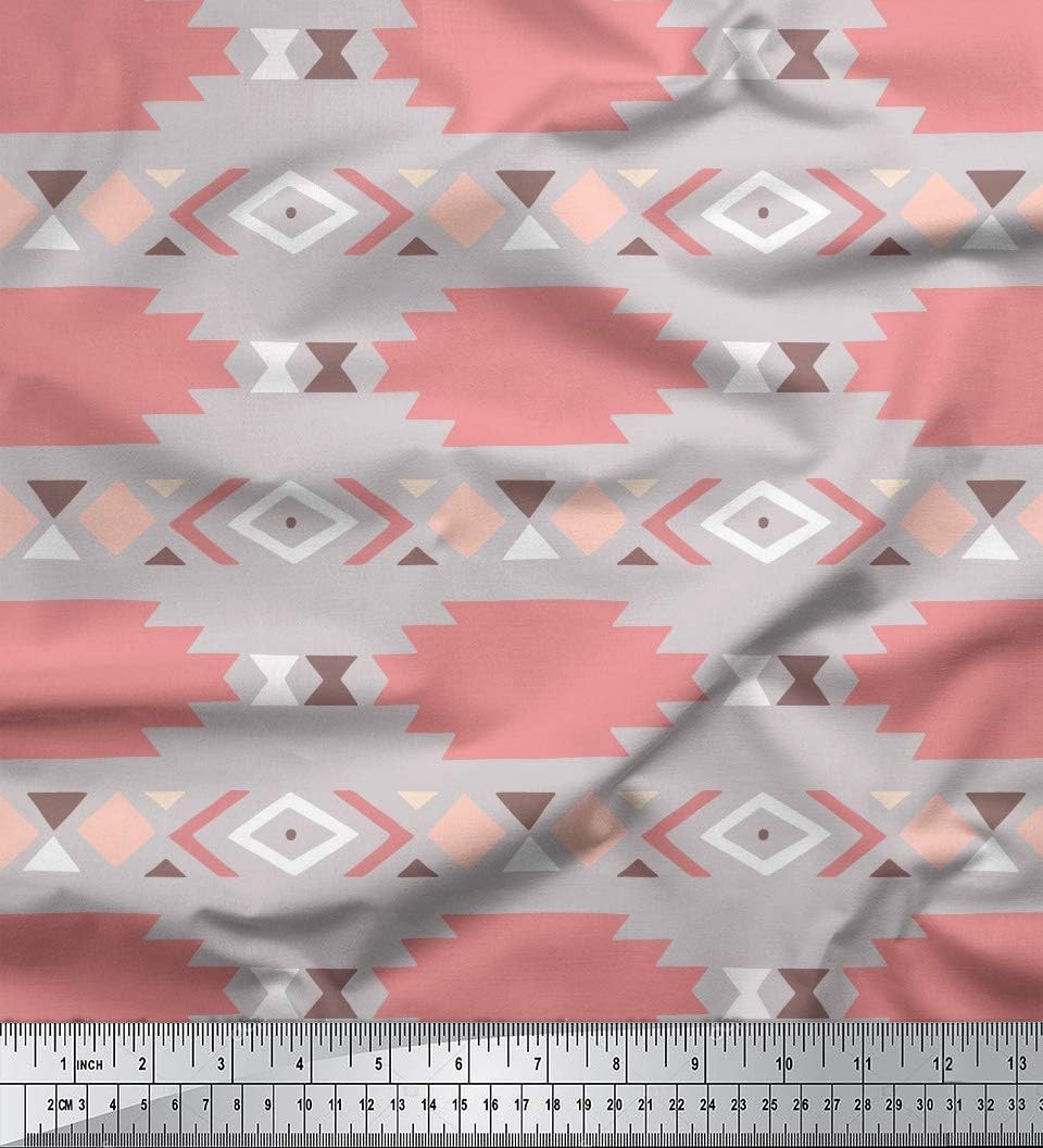 Soimoi Gray Heavy Canvas Fabric Aztec Geometric Print Fabric by the Yard 58 Inch Wide