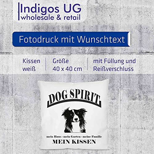 INDIGOS UG Kissen - Border Collie - Bedruckt mit Hund und Kissenfüllung - Geschenkidee - Kopfkissen - Ruhekissen - Hundekissen - für Bett Körbchen und Couch Schlafplatz