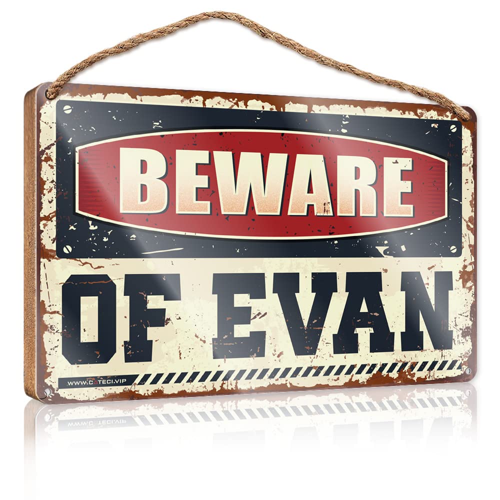 FZFN Signs & Plaques Beware Of Evan Wooden Sign Bar Signs For Man Cave Bar Signs For Home(23X35CM)