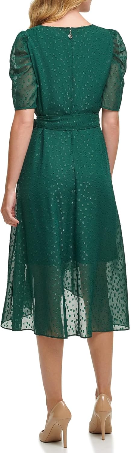 Tommy Hilfiger Womens V Neck Faux Wrap Midi Dress - Image 2