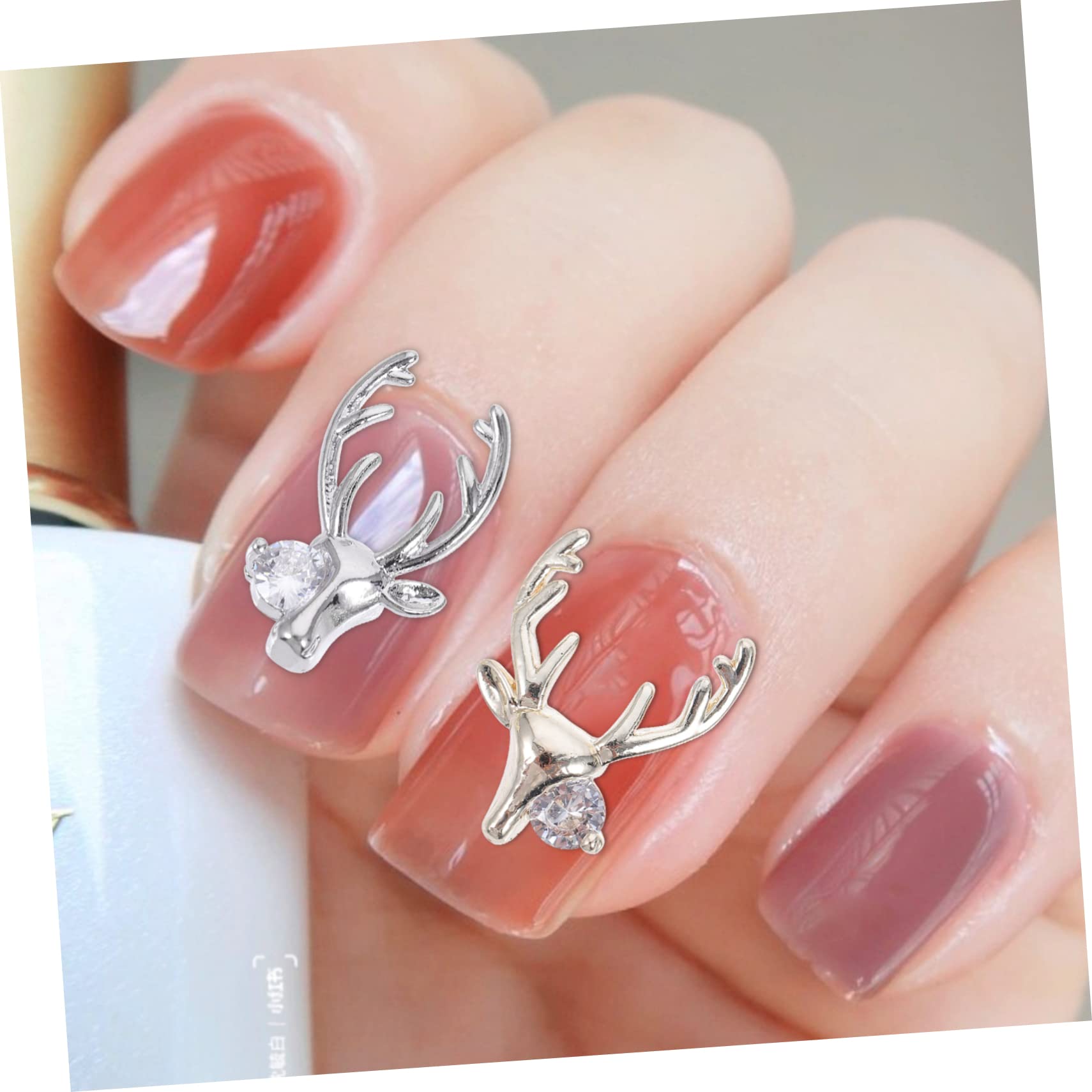2 Set Accessori Per Unghie Con Design Corno Cervo E Zirconi Charms Per Nail Art Te Per Domestico 16 Pezzi * 2
