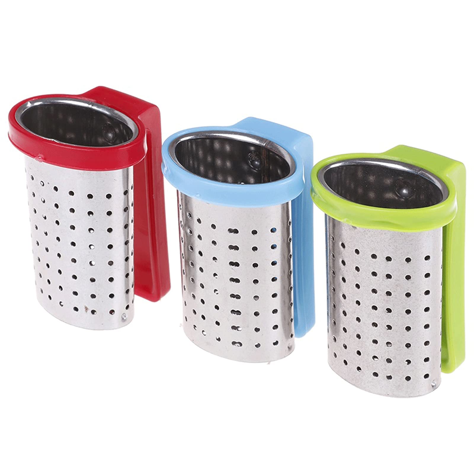 Colino da tè riutilizzabile, in acciaio inox, con manico, infusore per bustine di tè, infusore per uso domestico (rosso)