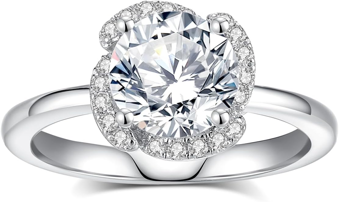 Moissanite Engagement Rings for Women,D Color VVS1 Round Cut Moissanite Ring 925 Sterling Silver Promise Rings for Her