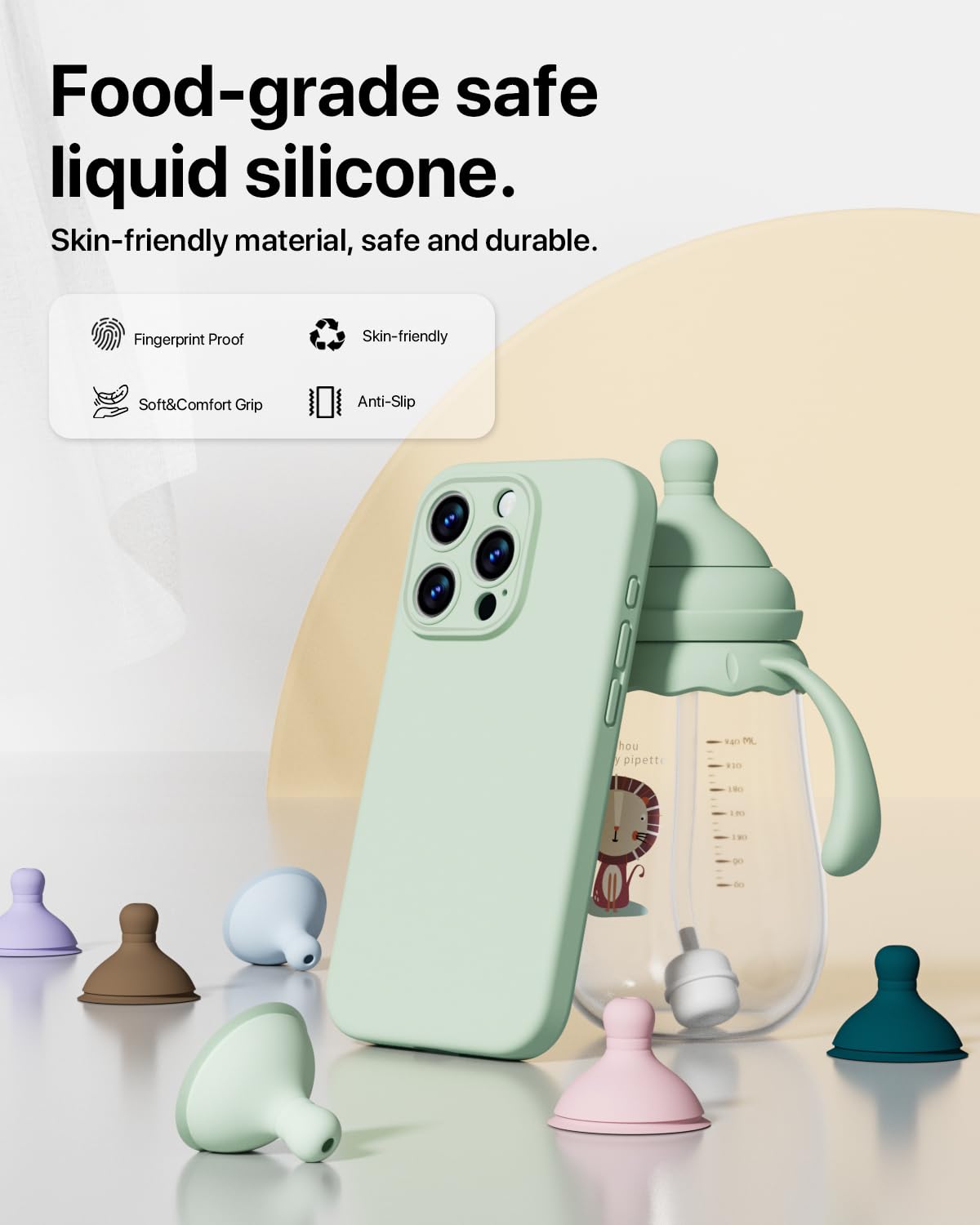 GOODVISH 3 in 1 Silicone Cover per iPhone 15 Pro 6.1" (2023), Custodia con 2 Pellicola Protettiva, Case per Cellulare Ultra Sottile Antiurto Resistente [Protezione Fotocamera], Verde Chiaro