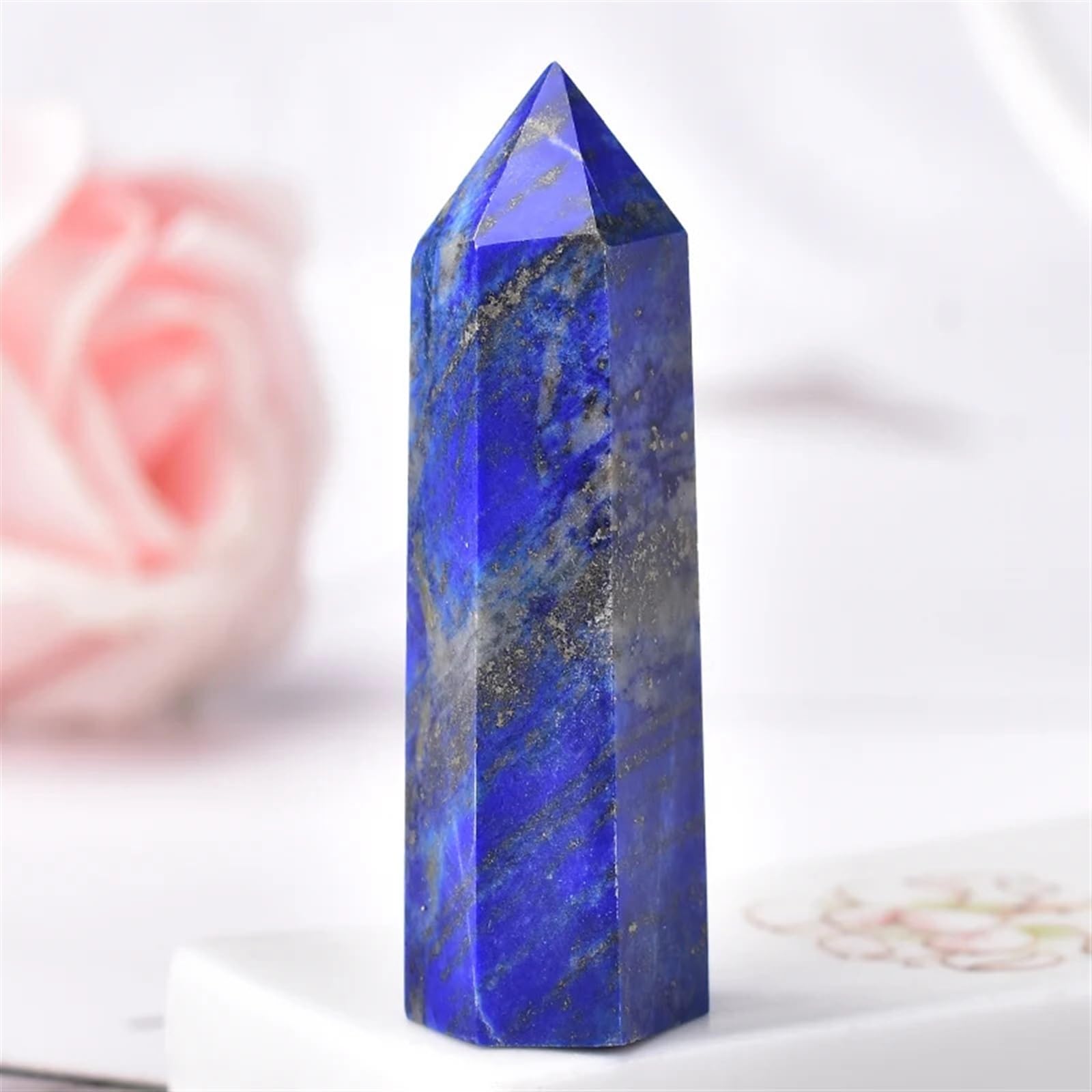 AUOQKQUT Beautiful 1PC Crystal Lapis Lazuli Hexagonal Column Quartz Point Tower Ornament DIY Gift Home Decoration (Size : 70-80mm)
