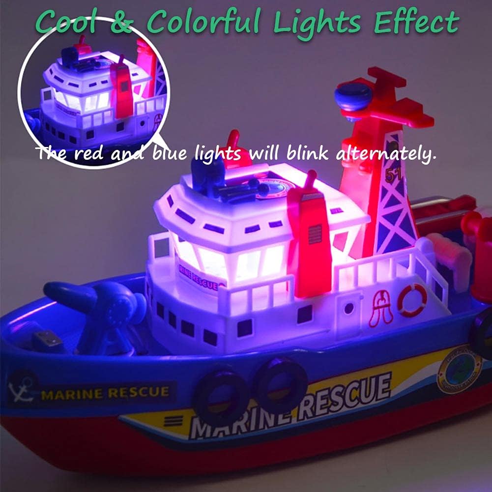 Miracland Fireboat Toy – Battery-Powered Water-Spray Rescue Boat with Lights, BPA-Free Fountain Fun for Toddlers, STEM Pool & Tub Gift