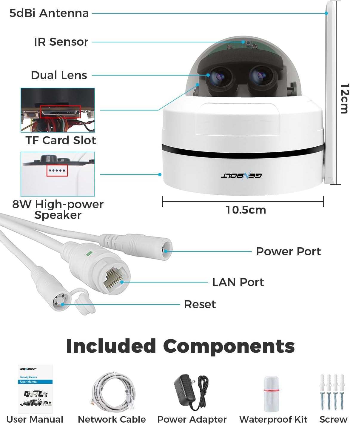 GENBOLT [DC&PoE 2.5K PTZ WiFi Security Camera Indoor and Outdoor with 10X Hybrid Zoom,355° Dual Lens Home Surveillance Dome IP Camera CCTV with Auto Tracking,IK10 Vandalproof IP66 Waterproof 12 61WpCERYHVL. AC SL1500
