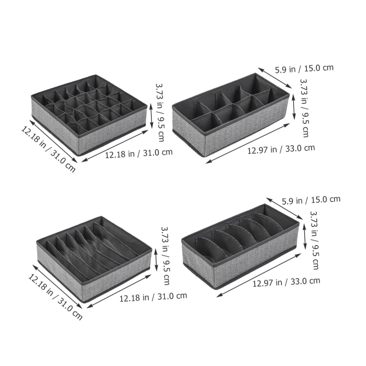Set 4 Pezzi Divisori Pieghevoli per Cassetti Oxford e Non Tessuto Grigio Organizer per Armadio e Biancheria Intima Capacità Rinforzata Contenitori per Calzini Mutandine e