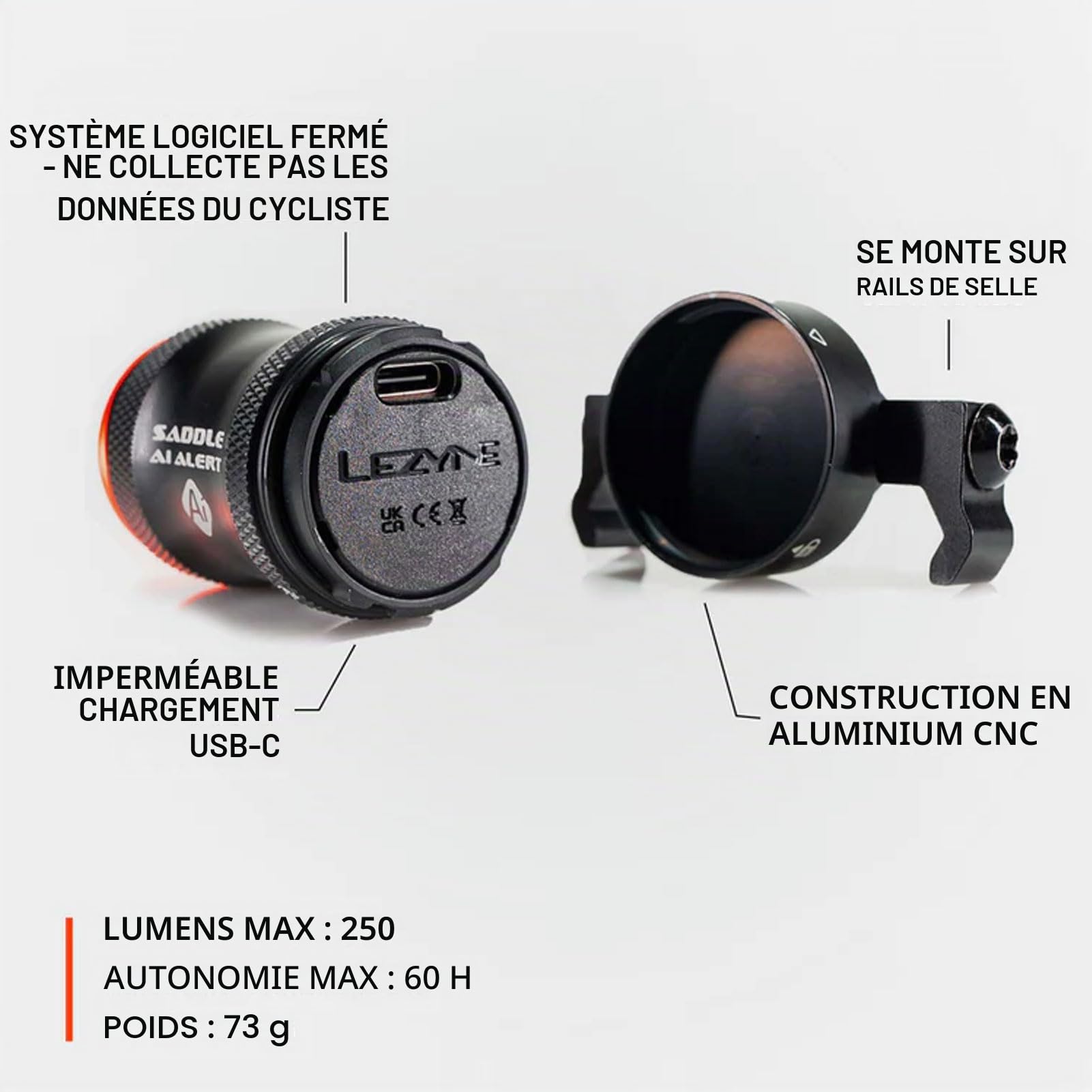 Éclairage Arrière Saddle AI Alert 250 - Black