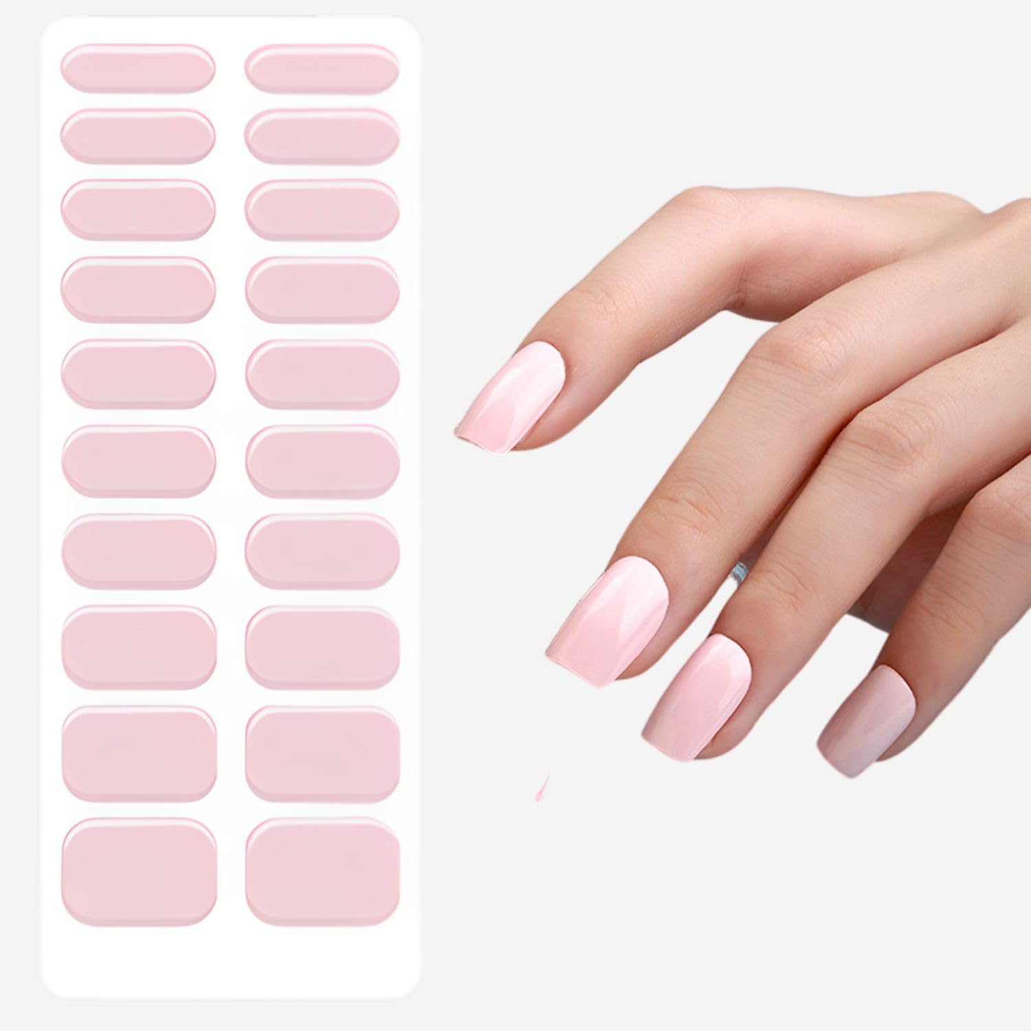 TLISMI 20 Tips Semi-Cured Gel Nail Stickers Pastel Color Self Adhesive Waterproof Shiny Press-On Nail Strips Full Covering DIY Fast Drying Manicure Nail Enhancing Decals for Women & Girls, Style 4-image-3