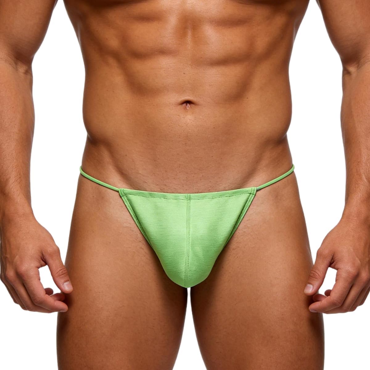 YINYOUYU Mens Thongs Silk G-String Adjustable Sexy T-Back Low Rise Underwear