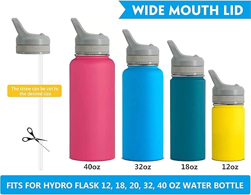 Miniatura 5 de Tapa de popote para botella Hydro Flask de boca ancha  Botella de 12, 16, 18, 32, 40 y 64 onzas, tapa de popote de repuesto compatible con botellas