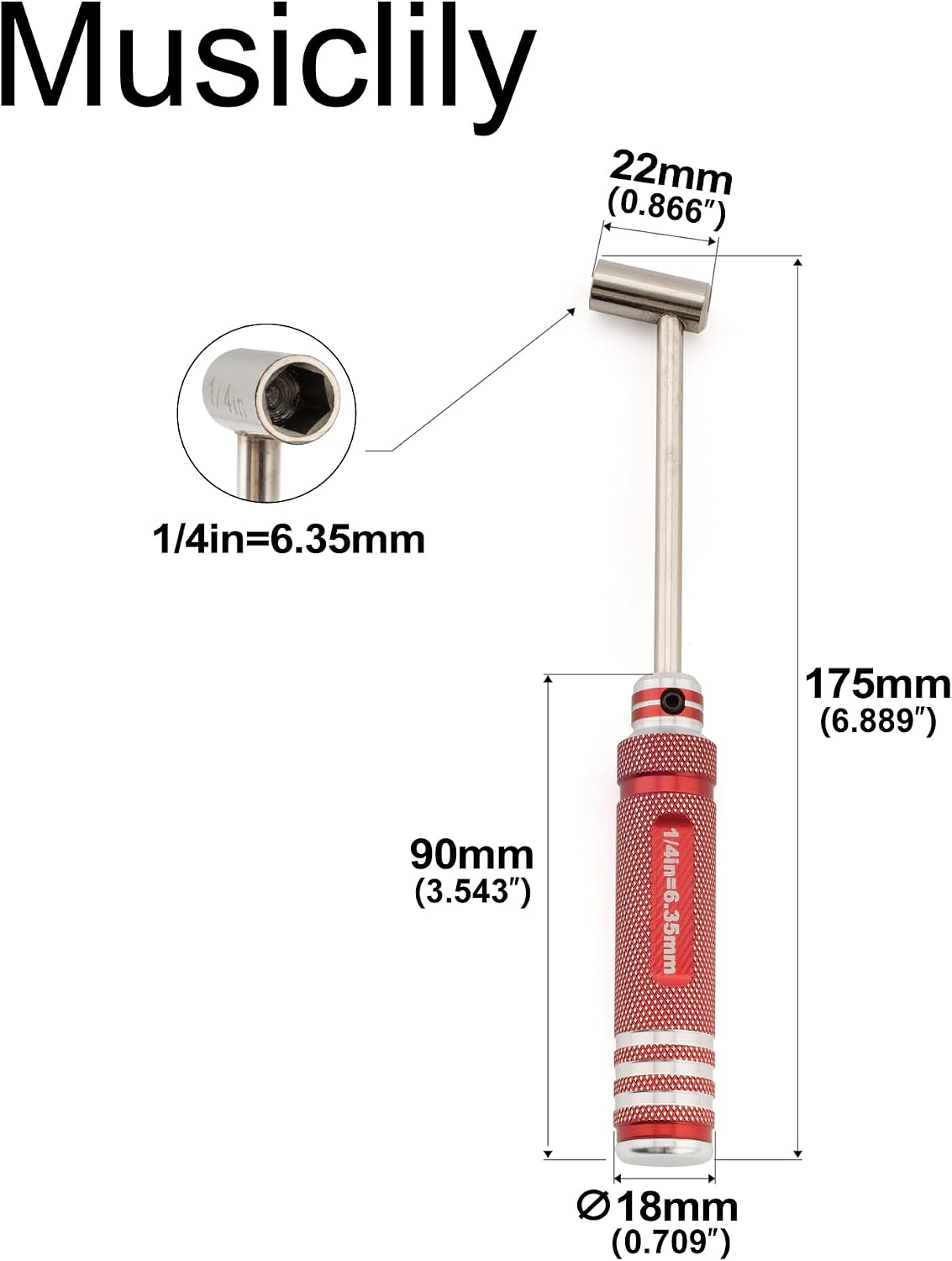 Musiclily Pro Hardened Steel 6.35mm 1/4 Inch Hex Socket Wrench Nut Driver