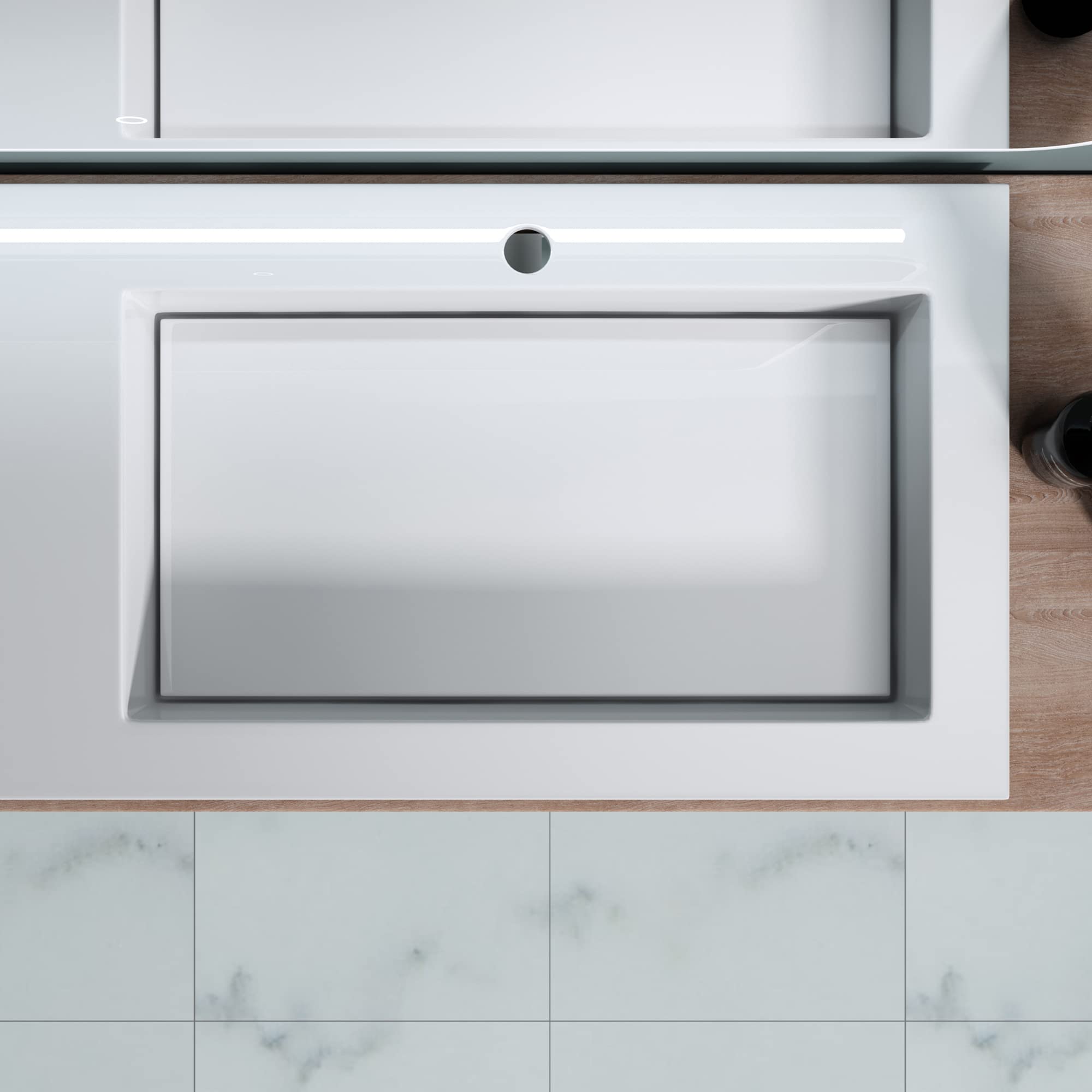 doporro Lavabo Empotrado de Mármol Fundido 120x46x13,5 cm, Lavabo Derecho Blanco con Encimera Amplia y Orificio para Grifo, Diseño Moderno, Conexión DIN, Colossum820