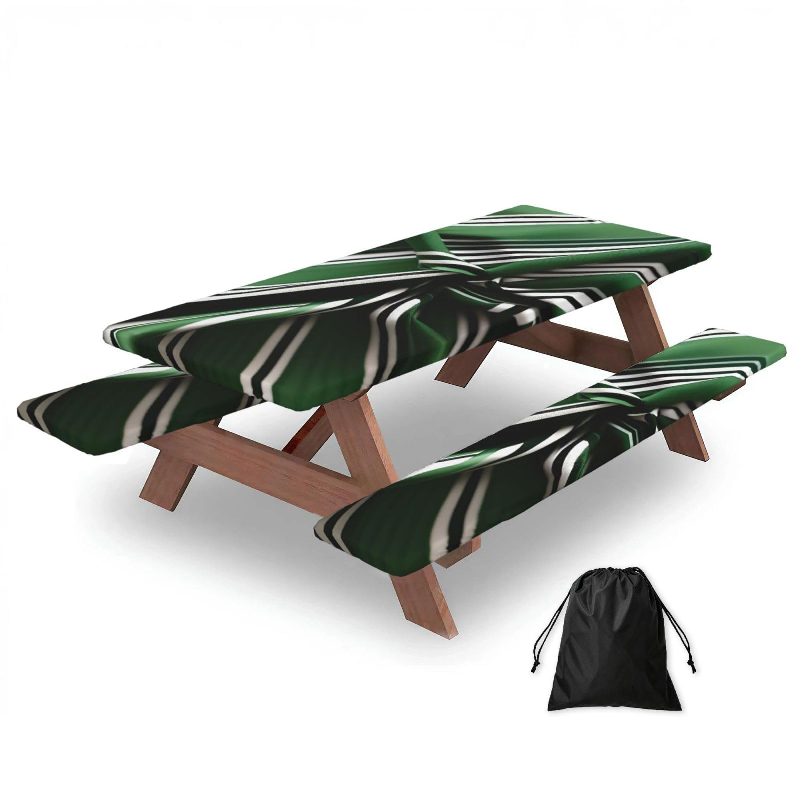AYYQWE Classic Green Striped Print Picnic Table Bench Cover Outdoor Garden Party Decor Daily Accessory Gift